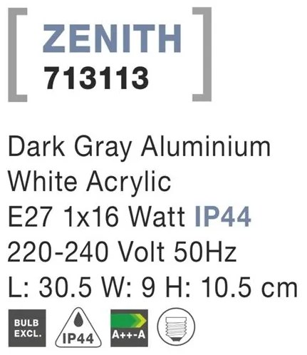 Aplica de perete pentru exterior IP44 ZENITH gri NVL-713113