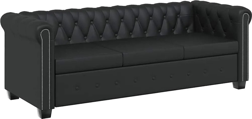 vidaXL Canapea Chesterfield cu 3 locuri, piele artificială, negru
