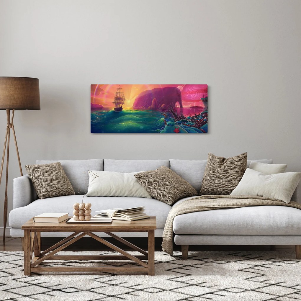 Tablou - Pictură în ulei, călătorie într-un țărăm fantastic (120x50 cm)