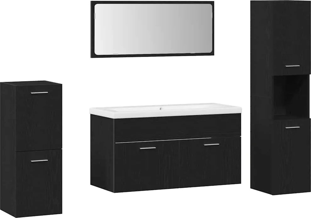 vidaXL Set de mobilier pentru baie 5 pcs Stejar Negru Lemn compozit