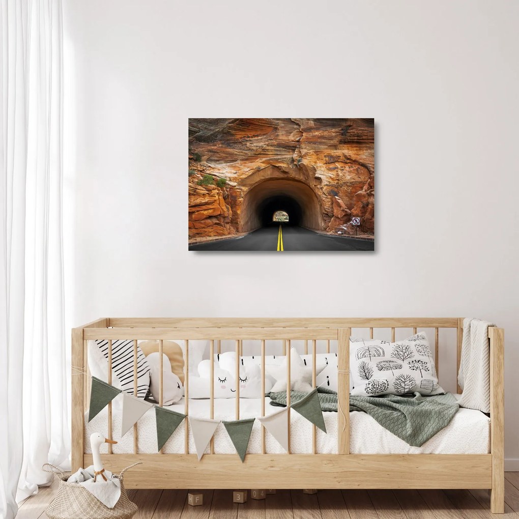 Tablou pe sticlă - tunel în stâncă (70x50 cm)