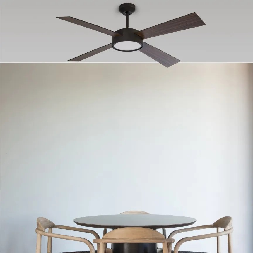 Lustra LED cu Ventilator si telecomanda design modern HYDRA negru / lemn nuc