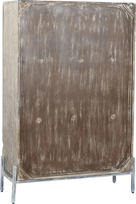 Dulap vintage din lemn de mango, alb, cu 2 uși, 2 rafturi și relief geometric, pe picioare, finisaj patinat, 134 x 85 x 38 cm, „Fougères”