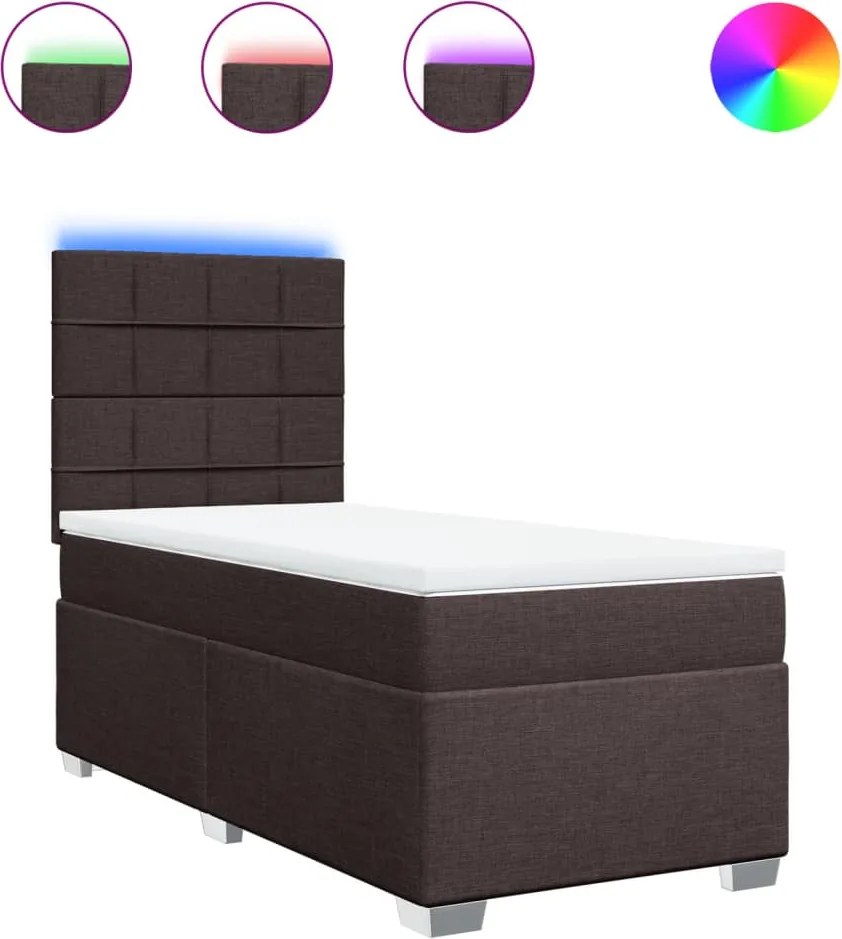 vidaXL Pat box spring cu saltea, maro închis, 90x190 cm, textil