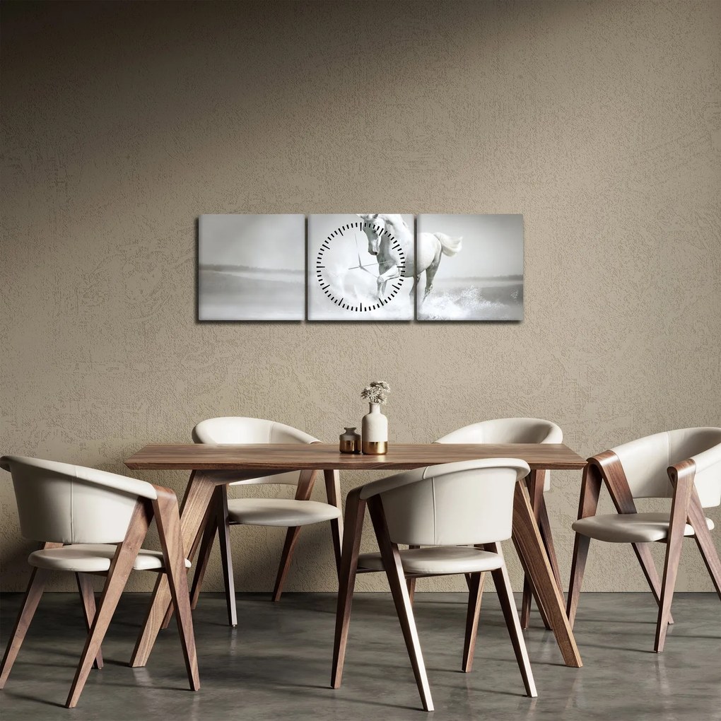 Tablou - Cal alb (cu ceas) (90x30 cm)
