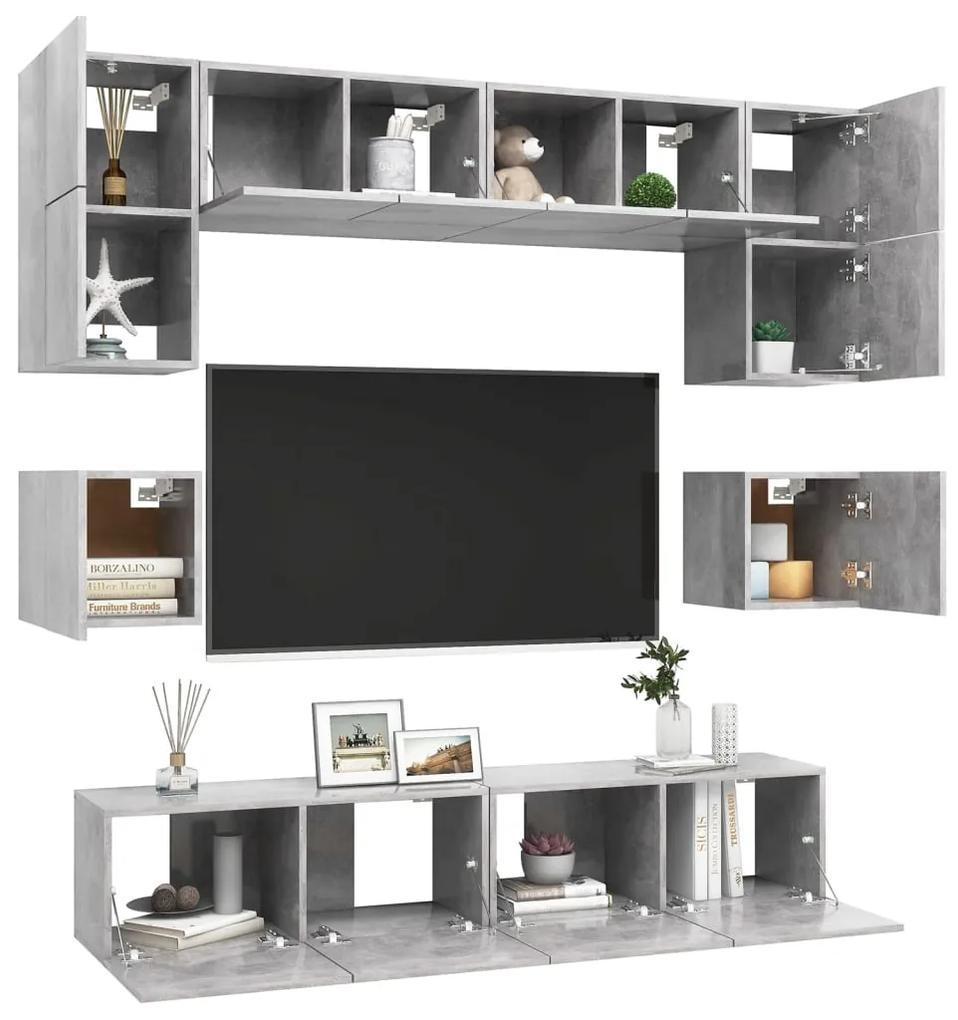 Set dulapuri TV, 8 piese, gri beton, PAL 1, Gri beton, 80 x 30 x 30 cm