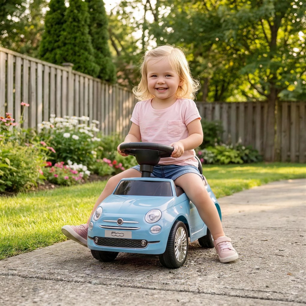 AIYAPLAY Mașinuță de Împins pentru Copii cu Licență Fiat, Muzică, Claxon, Anti-Răsturnare și PP, Albastru | Aosom Romania