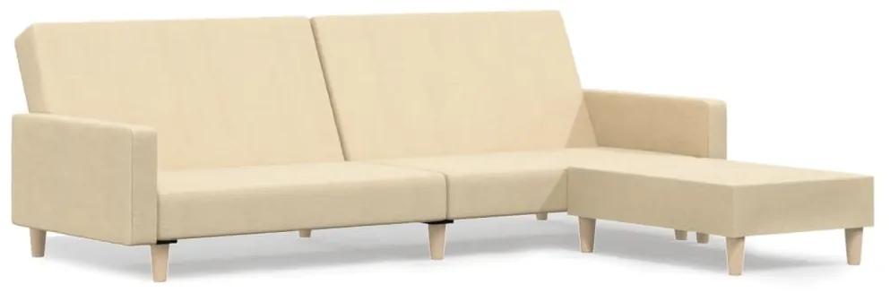Canapea extensibila cu 2 locuri si taburet, crem, textil Crem, Cu suport de picioare