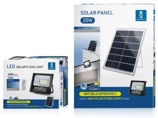 Proiector LED solar dimabil Aigostar LED/60W/3,2V IP67 + telecomandă