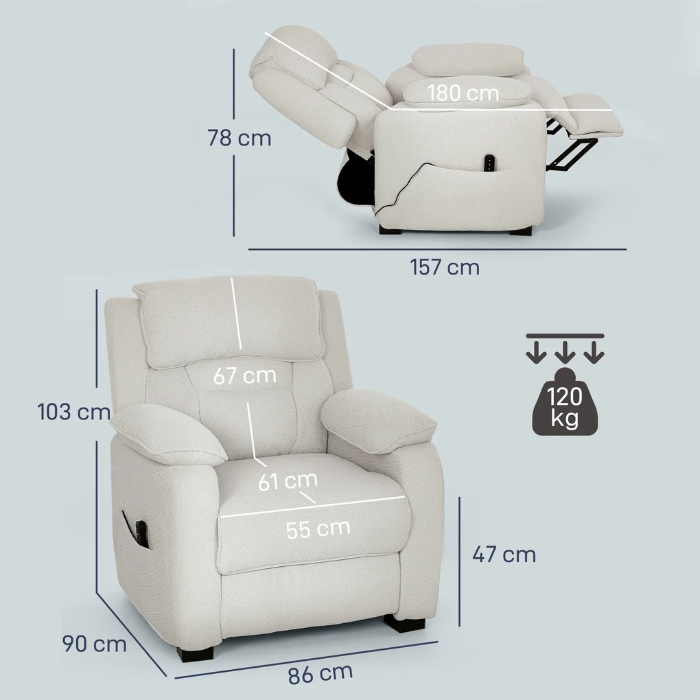 HOMCOM Fotoliu Electric Reclinabil 150° cu Suport pentru Picioare, Șezut Larg, Fotoliu Reclinabil Silențios, Port USB, Funcție Memorie, Telecomandă, din Catifea, pentru Living, Bej | Aosom Romania