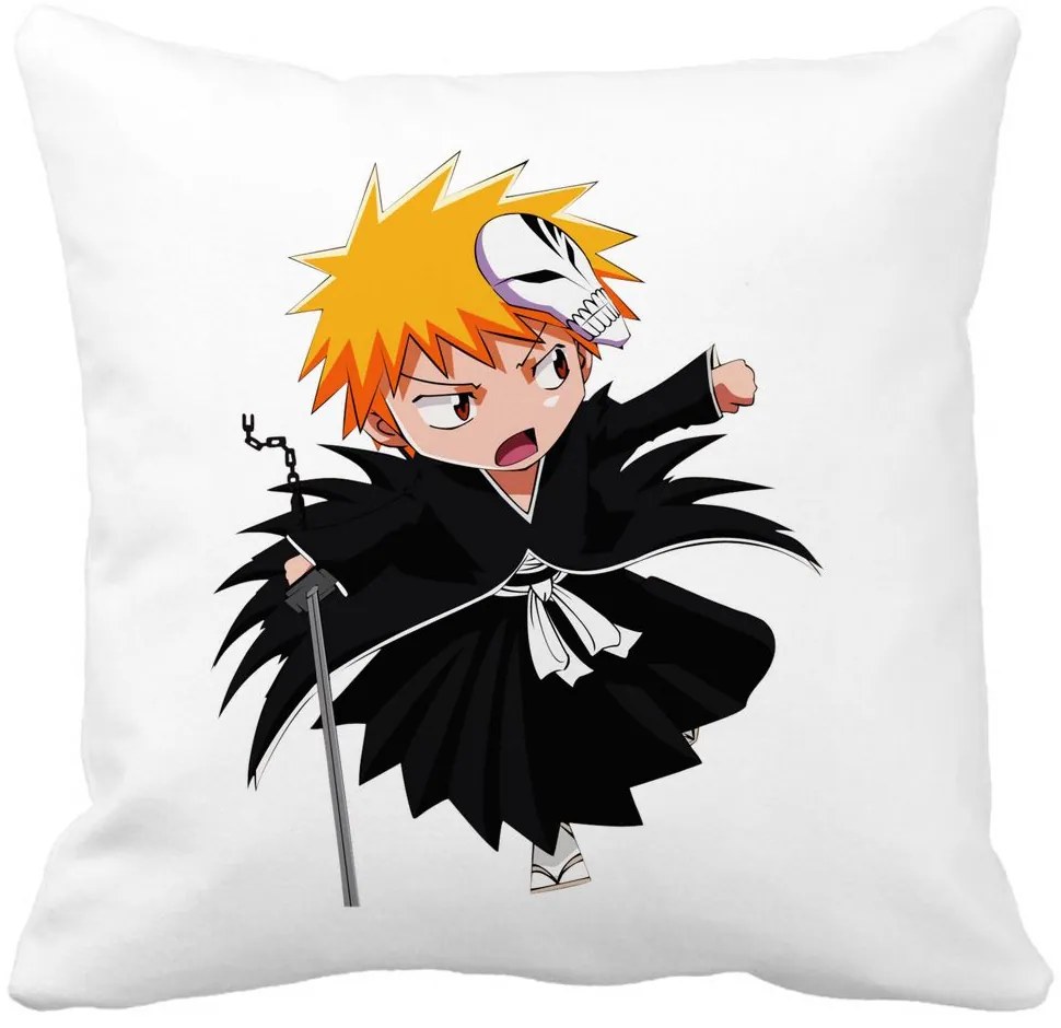 Perna Decorativa cu Bleach Mini Ichigo, 40x40 cm, Alba, Mata, Husa Detasabila, Burduf