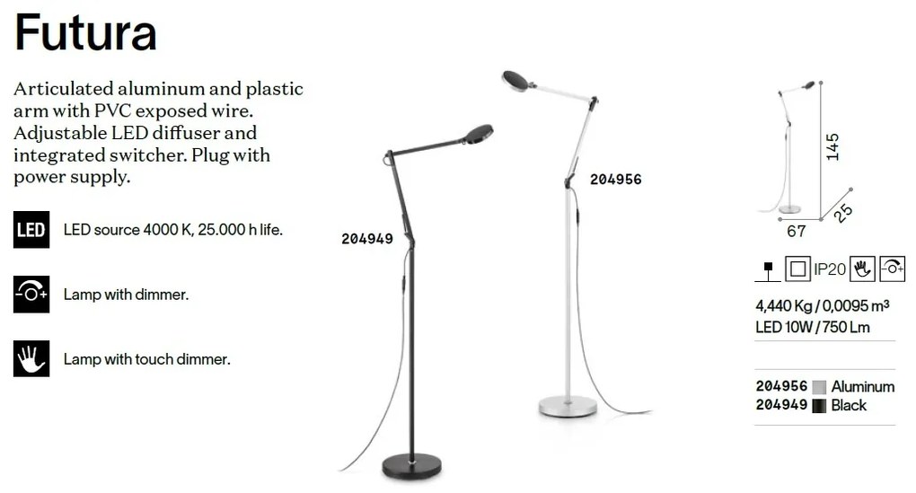 Lampadar LED modern cu brat articulat FUTURA PT NERO
