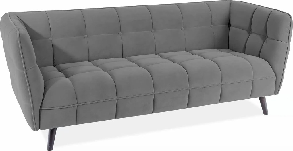 Canapea CASTELLO 3, gri/wenge, stofă catifelată/lemn, 200x85x78 cm