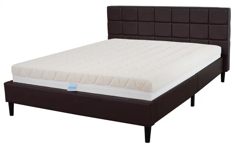 Pat tapitat cu piele ecologica cu somiera fixa 160x200, Hanna, culoare maro