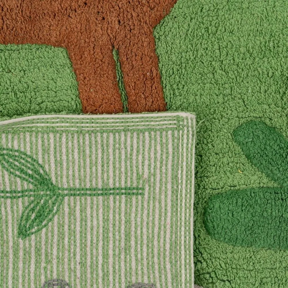 Covor tip traversă verde lavabil din bumbac 90x175 cm Animals – Ixia