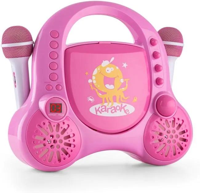 Rockpocket-A PKSistem de karaoke pentru copii,CD AUX MIC 2X baterii reîncărcabile, culoare roz Auna