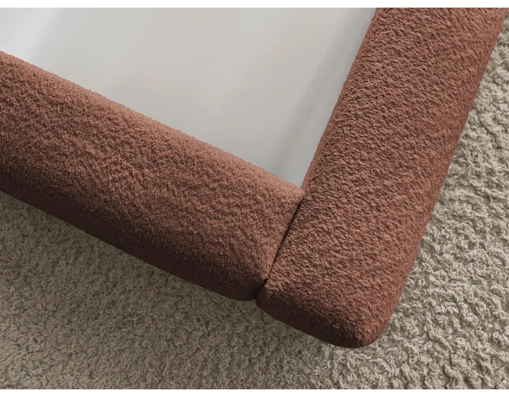 Pat matrimonial portocaliu tapițat cu spațiu de depozitare cu somieră 160x200 cm Orlane – Bobochic Paris