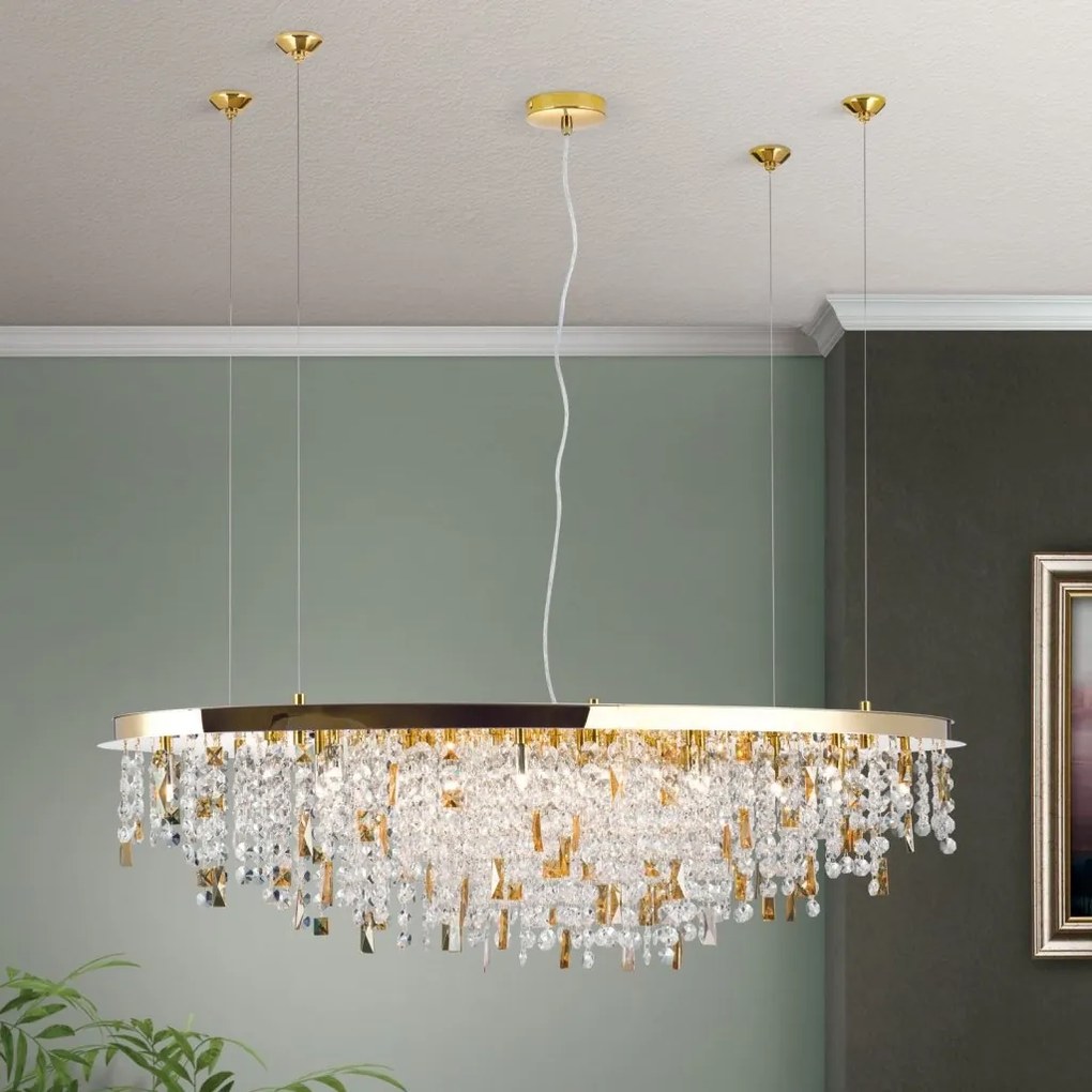 Lustra suspendata cristal K9 design elegant de lux CRYSTALRIVER aurie
