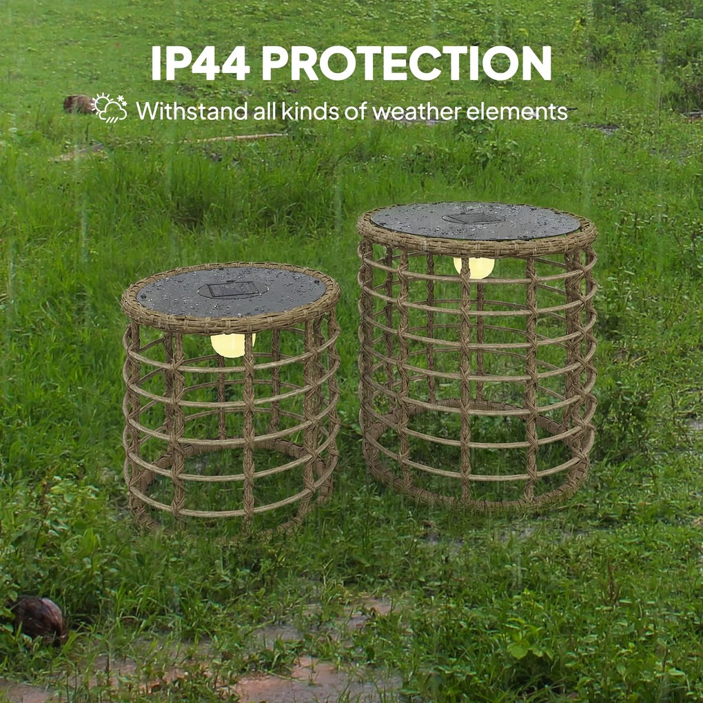 Outsunny Lampă solară de podea set de 2 Lămpi solare din ratan cu senzor de lumină LED Lampă solară în stil Boho IP44 | Aosom Romania