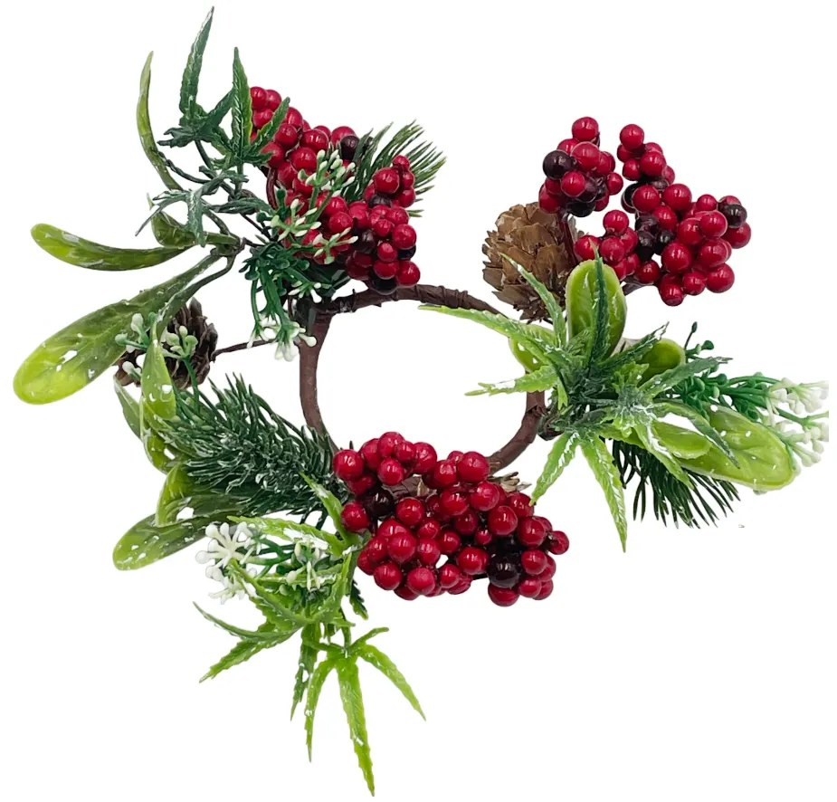 Coronita Craciun decor lumanare JOY, Rosu, 14cm