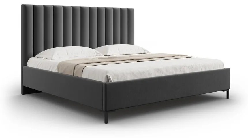 Pat matrimonial gri închis tapițat cu spațiu de depozitare și somieră 160x200 cm Casey – Mazzini Beds