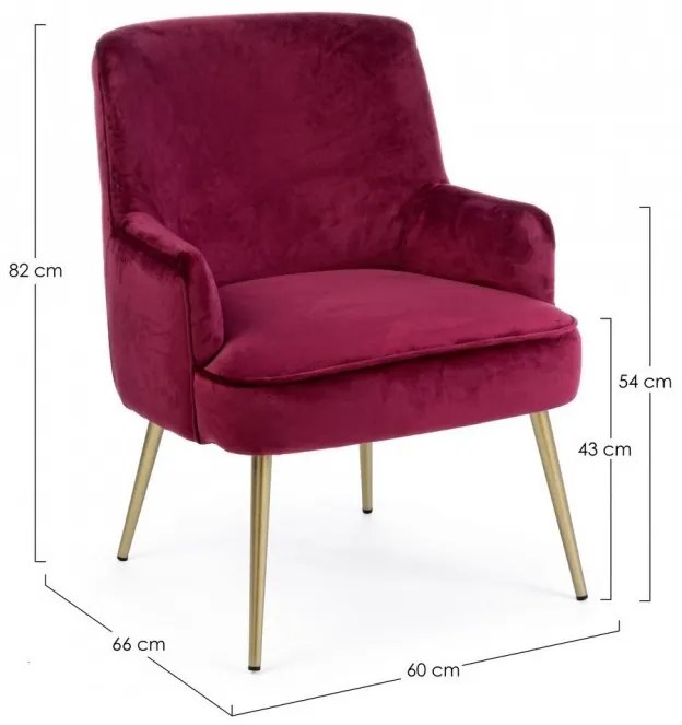 Fotoliu bordo / auriu din catifea si lemn de Pin, Clelia Bizzotto