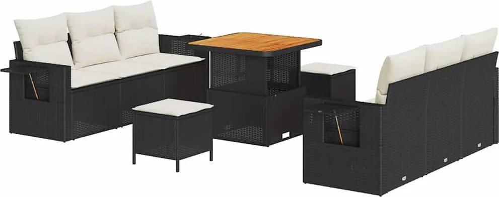 vidaXL Set de canapele pentru grădină cu pernă 9 pcs Negru poliratan