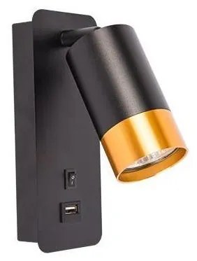Spot de perete cu încărcător USB 1xGU10/35W/230V negru/auriu