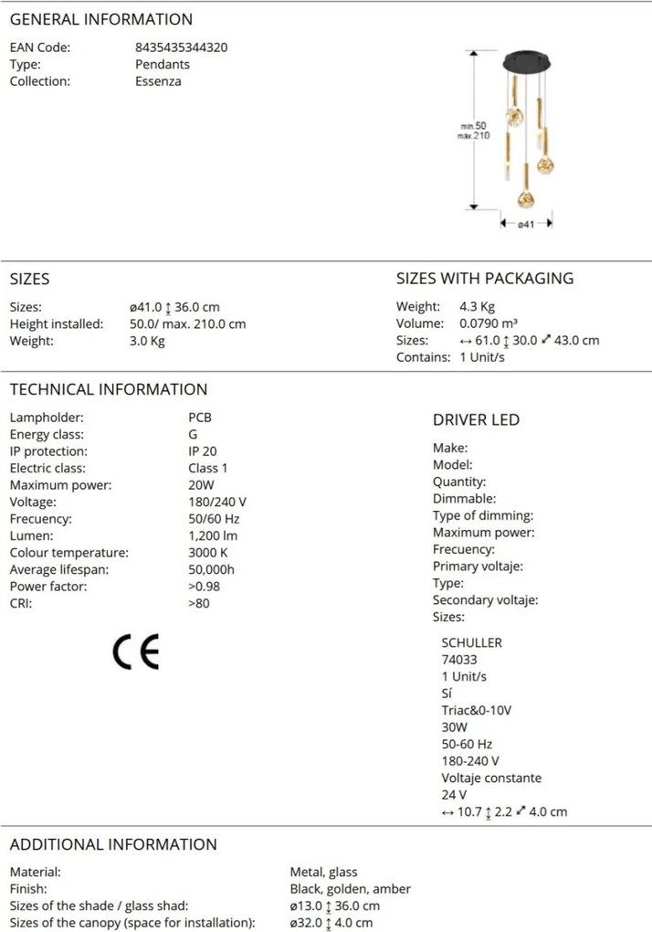 Lustra LED suspendata design modern Essenza negru, auriu