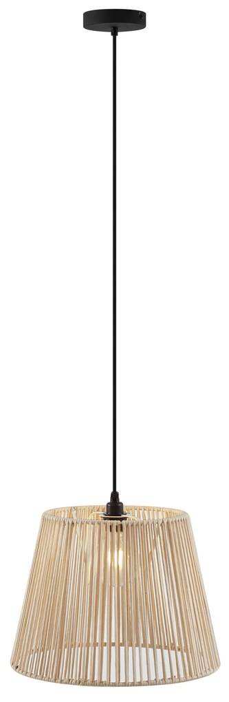 Lumină suspendată de exterior neagră cu abajur bej din frânghie IP44 - Cava Jayla