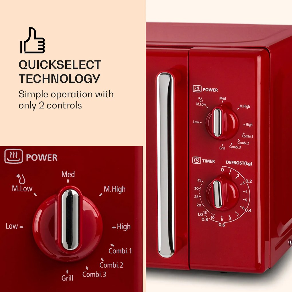 Klarstein Caroline, cuptor cu microunde 20l 700/1000 W Ø 25.5 cm QuickSelect retro roșu