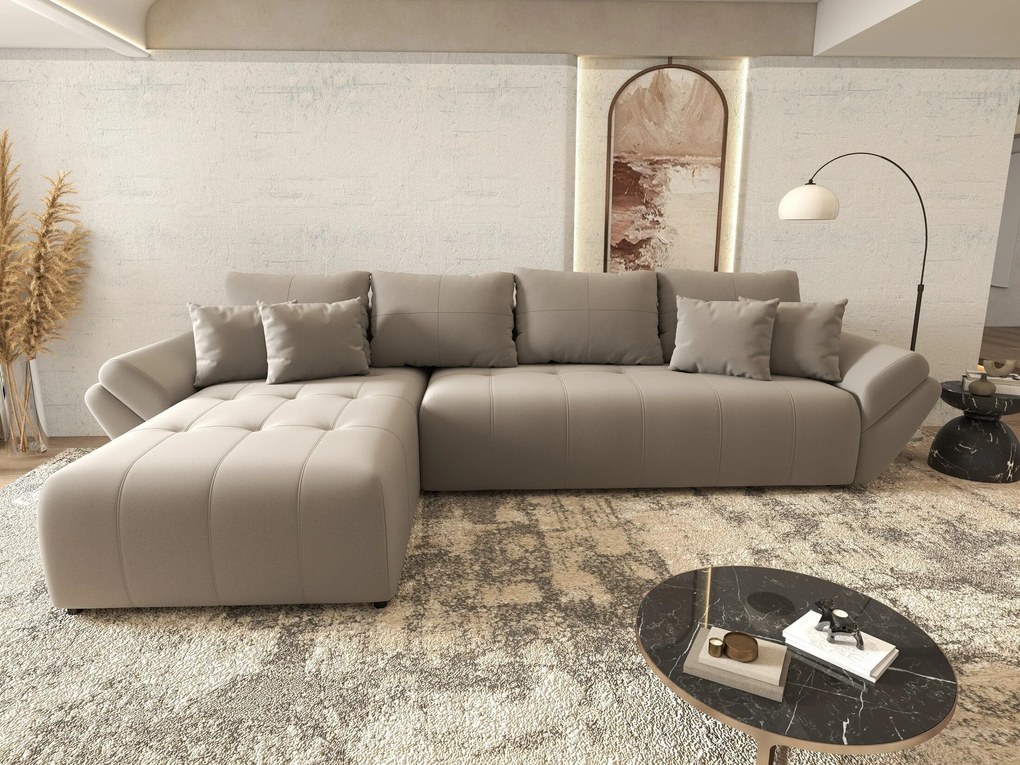 Colțar extensibil dumonde cu ladă de depozitare si sezut confortabil din spuma high-density, Berlin XL Royal Gri 350x185 cm