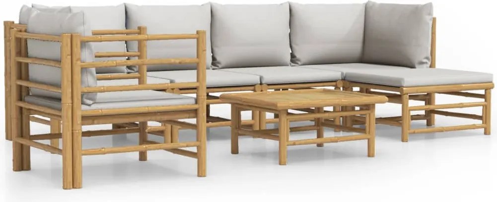 vidaXL Set mobilier de grădină cu perne gri deschis, 7 piese, bambus