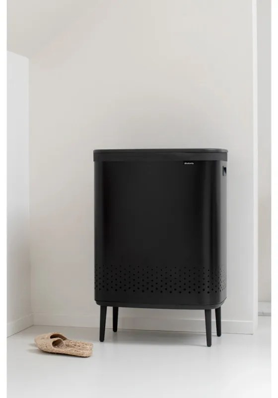 Cos de rufe Brabantia Bo 1004177, 2x45 L, Umplere fara deschidere, Orificii aerisire, Picioare reglabile, Negru