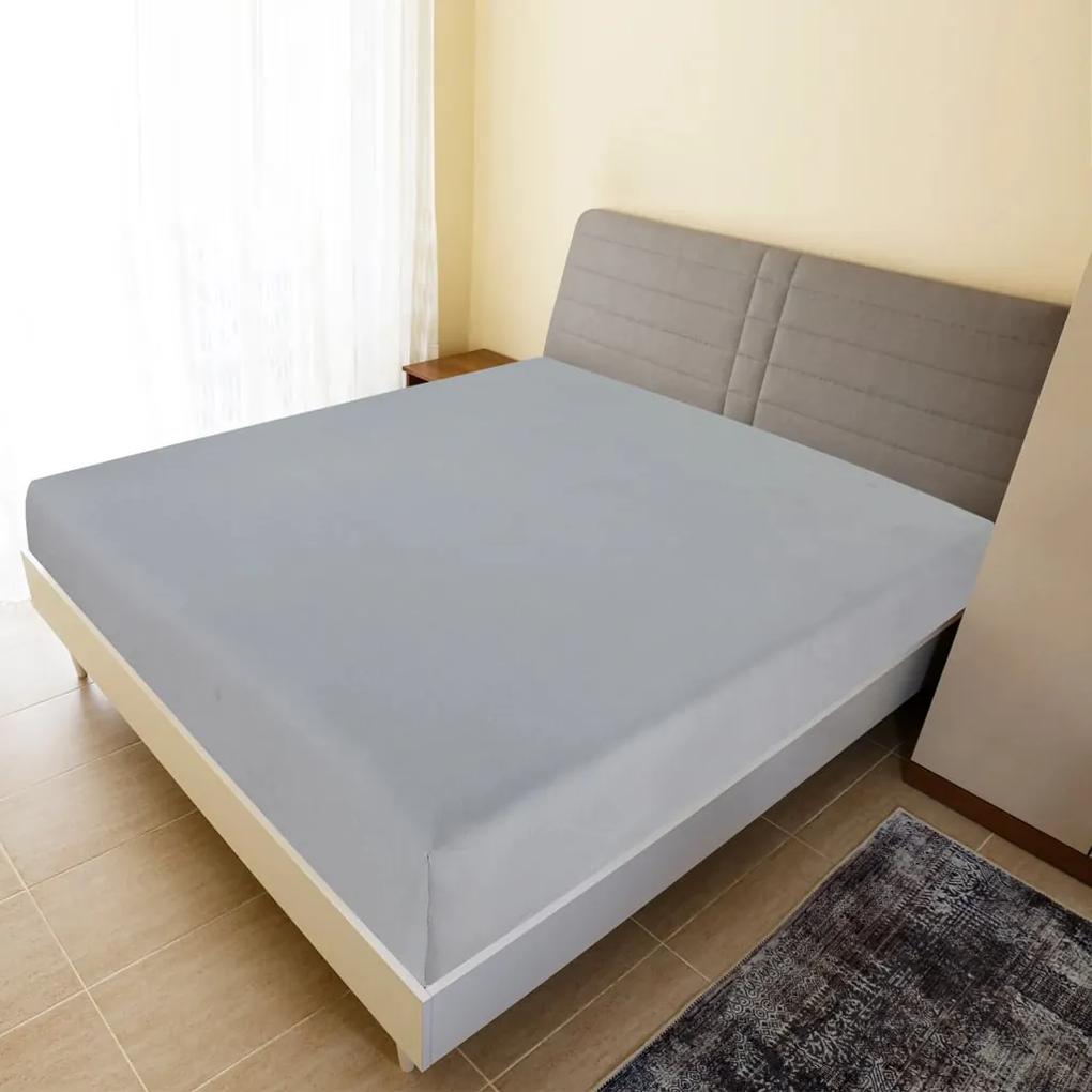 Cearsaf de pat cu elastic, 2 buc., gri, 140x200 cm, bumbac