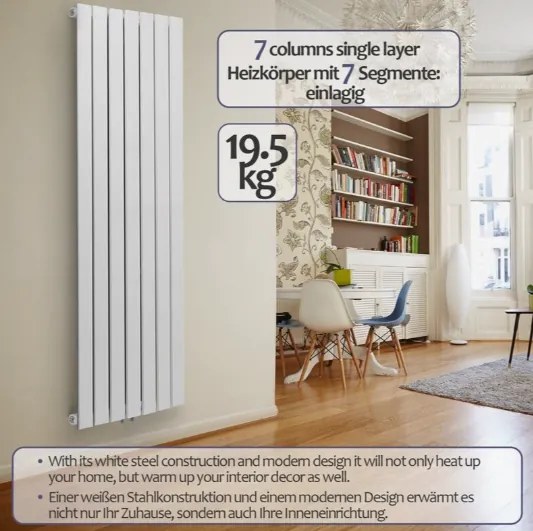 Radiator vertical, conexiune centrală, 1600 x 528 x 52 mm