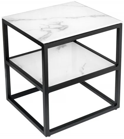 Neînvins Masuta laterala Elegance 45 cm aspect marmura cu cadru alb, negru
