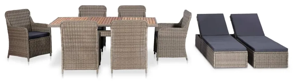 3057802 vidaXL Set mobilier de exterior, 9 piese, maro, poliratan
