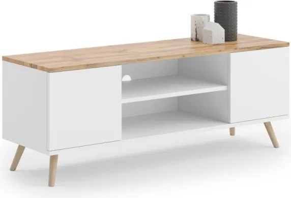 Comodă TV, 155x40x50cm, Petra, ADRK Furniture (Culoare: Alb / Sonoma)