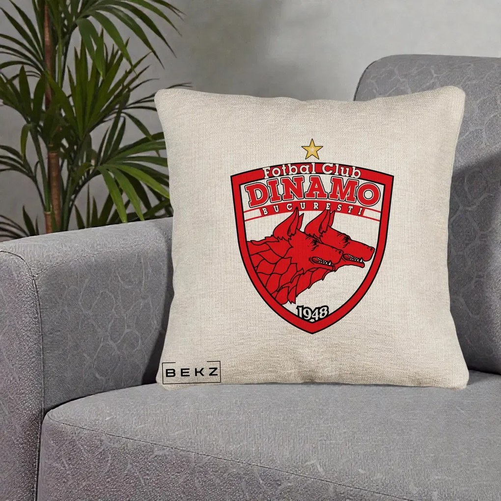 Perna Personalizata FC Dinamo Bucuresti 1948 Fotbal, 40x40 cm, Bej Canapea, Husa Detasabila, Perna Inclusa, BEKZ®