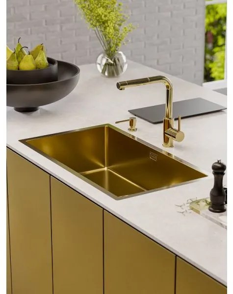 Baterie chiuveta cu capat extractibil, gold Auriu