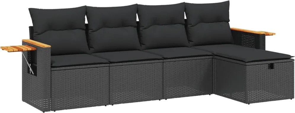 vidaXL Set mobilier de grădină cu perne, 5 piese, negru, poliratan