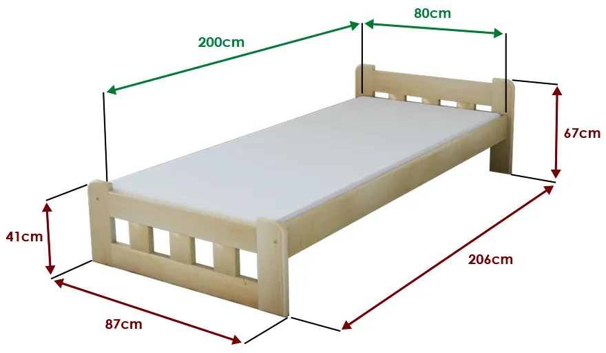 Pat Naomi inaltat 80x200 cm, stejar Saltele: Cu saltele Coco Maxi 19 cm, Somiera pat: Fara somiera