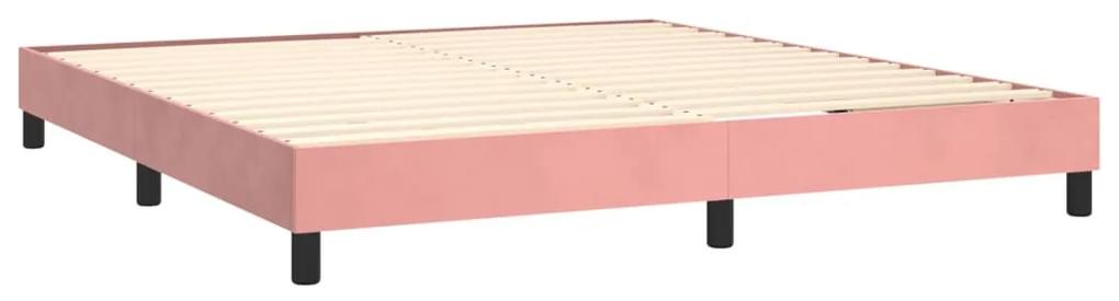 Pat box spring cu saltea, roz, 180x200 cm, catifea Roz, 180 x 200 cm, Design cu nasturi