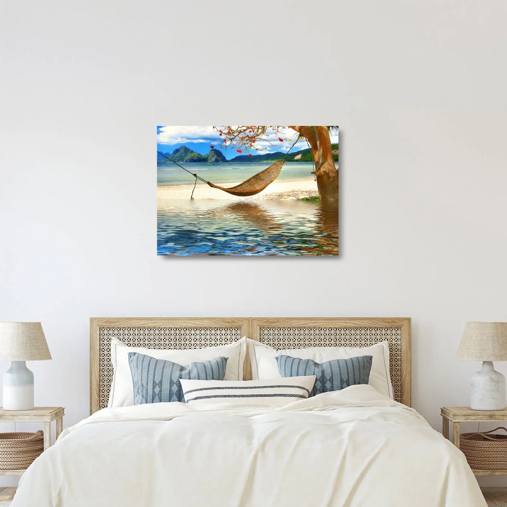 Tablou pe sticlă - Relax la plajă (70x50 cm)