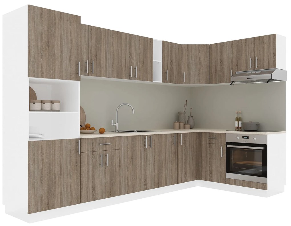 Set Bucatarie Colt Karo V35, Stejar Sonoma Inchis/Alb, Blat Thermo 28 mm, L 320 x 160 cm