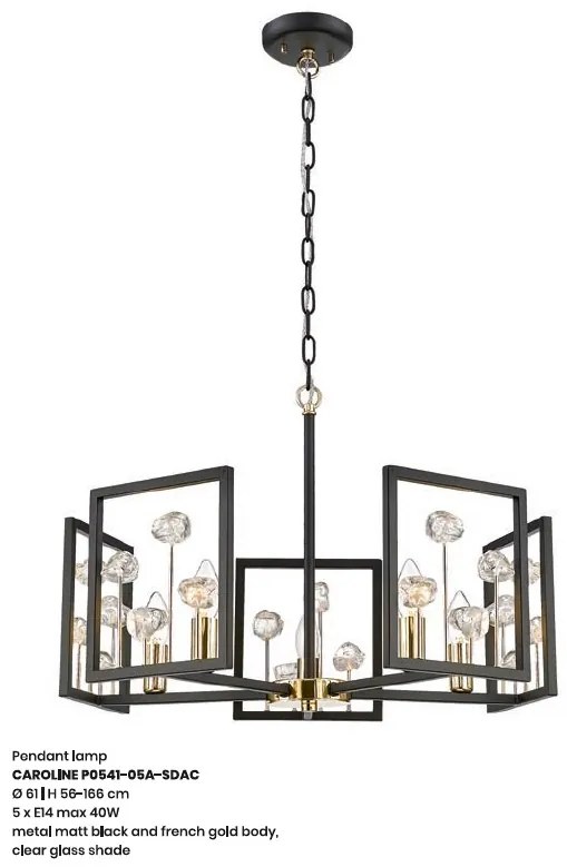 Lustra suspendata moderna design deosebit CAROLINE negru mat/ french gold