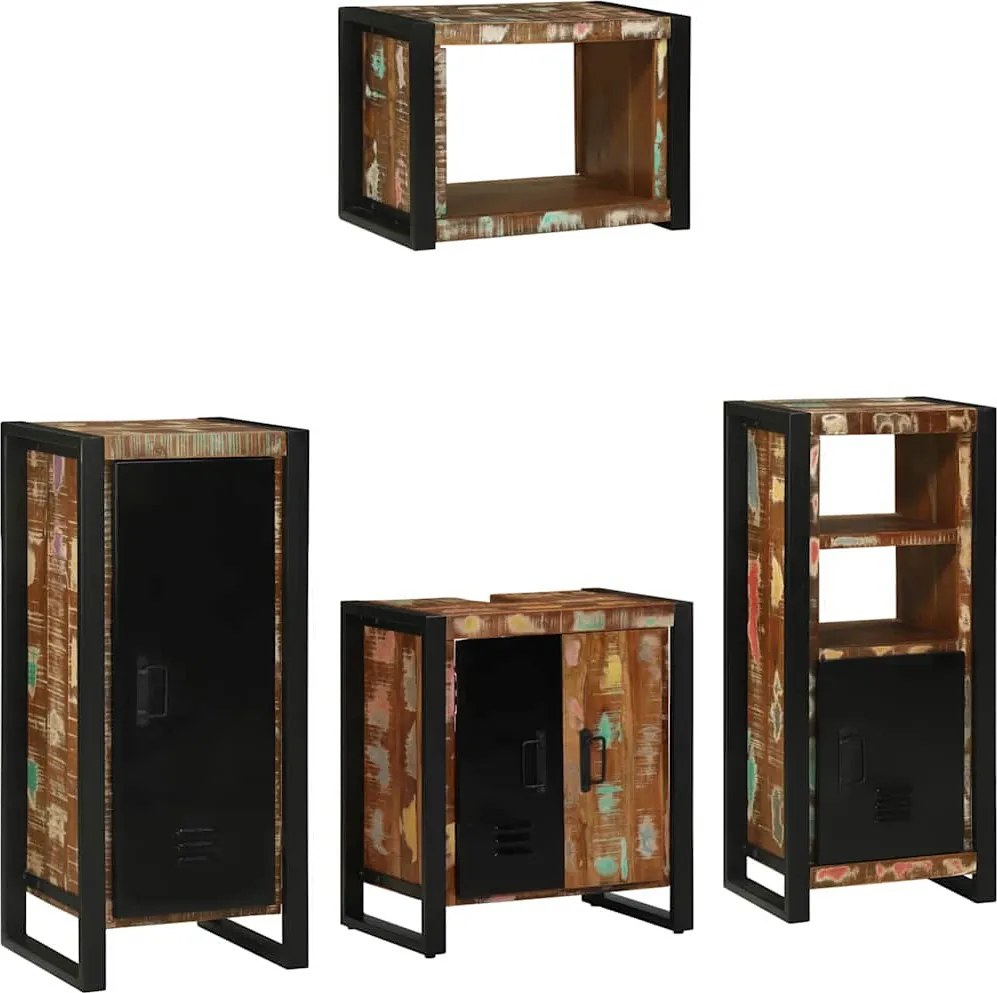 vidaXL Set de mobilier pentru baie cu raft 4 pcs Lemn recuperat masiv