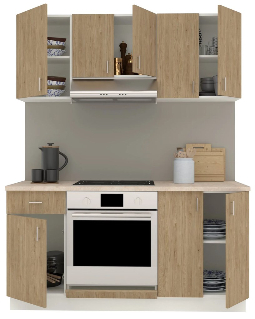 Set Bucatarie Karo V6, Lemn Natural/Alb, Blat Thermo 28 mm, L 160 cm
