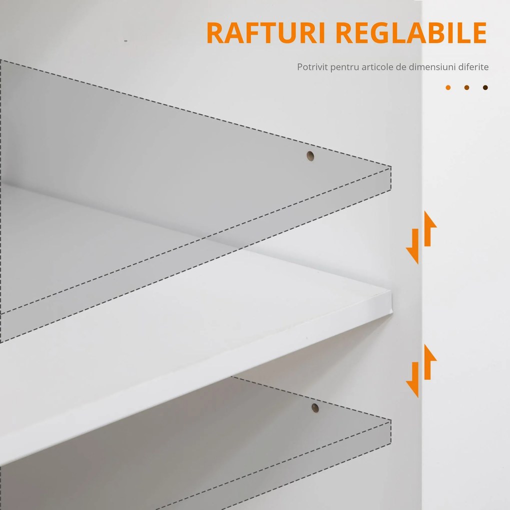 Carucior de bucatarie cu sertar și dulap, 4 roti din care 2 cu frana, lemn, 109x40x89cm, alb HOMCOM | Aosom Romania